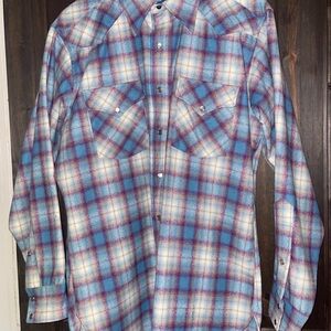Pendleton Blue and White Plaid Button Down Shirt, Size L
